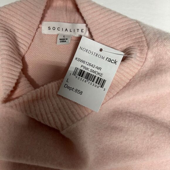 Socialite Drop Shoulder Sweater Cropped Turtleneck Pink Smoke Ribbed Cuffs Large - Picture 11 of 14
